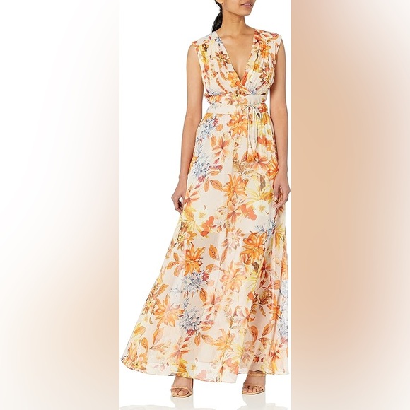 NWT GUESS Gilda Long Floral Sleeveless Maxi Dress Sunset Garden Size Small - Picture 1 of 16